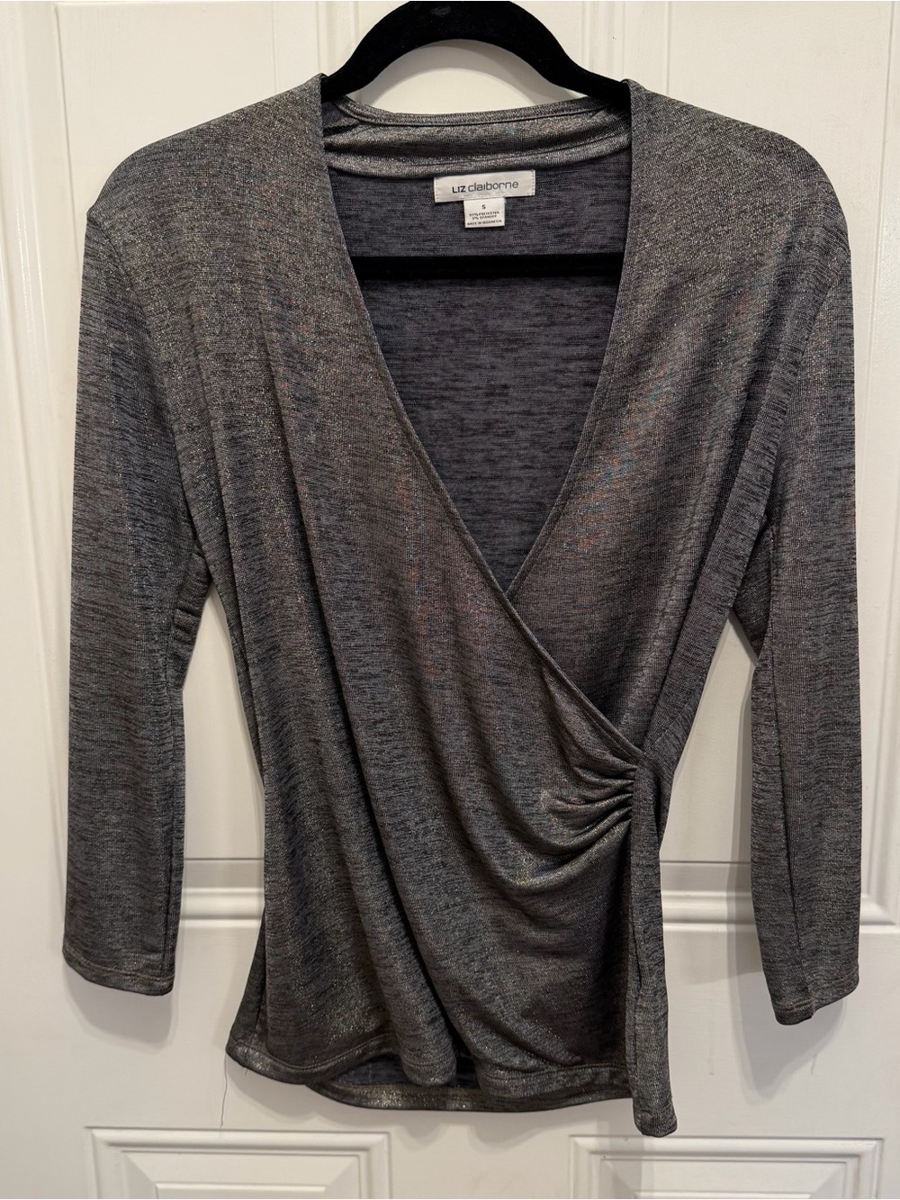 Liz Claiborne Heather Gray Wrap-Style Long Sleeve Top size small